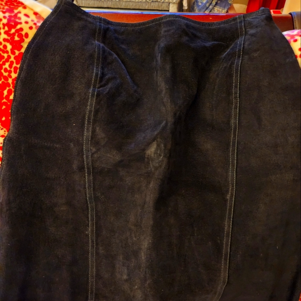 Black leather mini suade vintage skirt split end ltd: Great cond..zipper in back